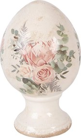 Béžové antik keramické vajíčko s kvetmi Protea Eucalypt M - Ø 12*19 cm
