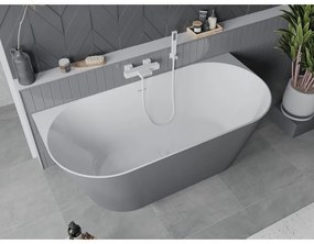 Mexen Oval Slim, voľne stojaca vaňa ku stene, 170 x 80 cm, biela-šedá, biely prepad, 52661708062-20