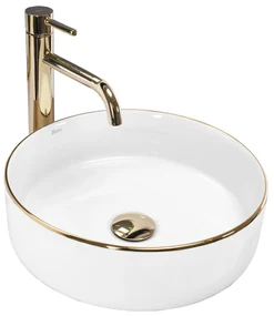 Rea Sami Gold Edge, umývadlo na dosku 36x36 cm, biela-zlatá, REA-U6758
