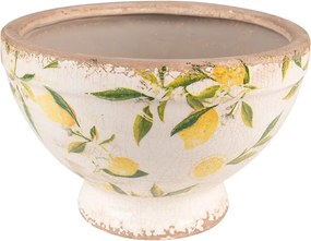 Béžový keramický obal na kvetináč s citrónmi Lemonio M - Ø21*14 cm