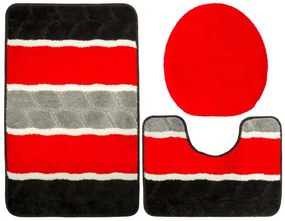 Sada kúpeľňových koberčekov FANO červená / sivá, pruhy