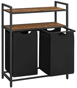 Kôš na bielizeň, 2 výsuvné priehradky, 2 police, 91x73x33cm