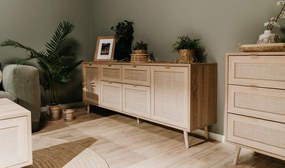 Široká komoda so zásuvkami Bali, dub sonoma/výplet
