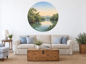 Volavka v mangrovovej lagúne kruhová akvarelová dekorácia s tropickou lagúnou na stenu arch 46 x 46 cm