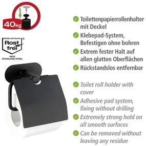 Čierny nástenný držiak na toaletný papier Wenko Orea