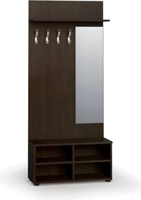 Vešiaková stena s botníkom a zrkadlom PRIMO WOOD, 4 háčiky, polica, roky zvisle, wenge