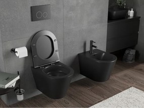 Mexen Rico, závesná WC misa 490x360x370 mm, Rimless Tornádo + WC sedadlo z duroplastu, čierna matná, 30721085T