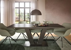 Rozkladací jedálenský stôl Moteon 150x90 cm, sivý/sivý, podnož V