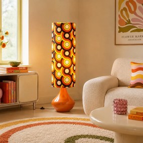 Retro stojaca lampa oranžová s látkovým tienidlom viacfarebná - Mina
