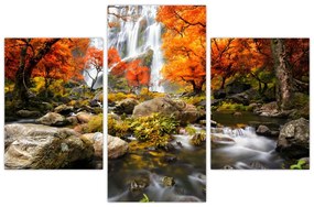 Obraz - Vodopády v oranžovom lese (90x60 cm)