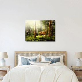 Sklenený obraz jeleňa v lese (70x50 cm)
