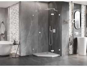 Mexen Lunar, pravý výklopný päťuholníkový sprchový kút 90 x 90 cm, 8mm číre sklo, biely profil, 831-090P-090L-20-00-P