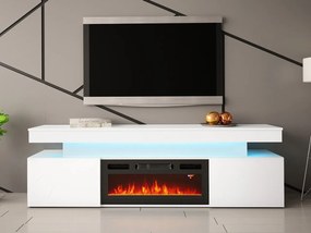TV stolík/skrinka s krbom Lestirola EF 2D 190, Farba: biela / biely lesk
