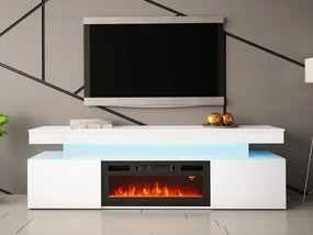 TV stolík/skrinka s krbom Lestirola EF 2D 190, Farba: biela / biely lesk