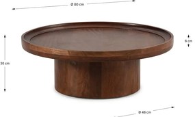 Tmavohnedý okrúhly konferenčný stolík z mangového dreva 80x80 cm Giselle – MOME