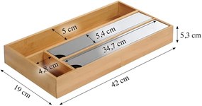 Rezačka a držiak na alobal, fóliu, papier na pečenie – bambusový, 4 priehradky