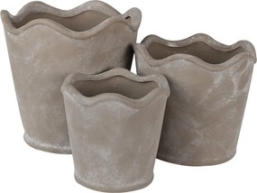 Šedý keramický obal na kvetináč s vlnitým okrajom M - Ø 16*14 cm