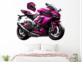 Ružová motorka textilní prelepiteľná nálepka na stenu hárok 45 x 35 cm
