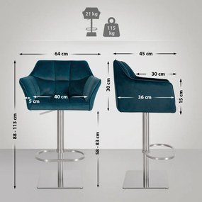 Barová stolička Damaso E - zamat, nerez rám - Zelená