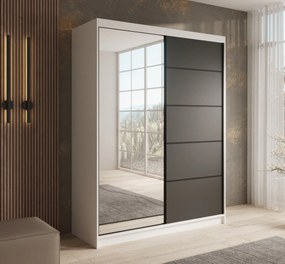 ŠATNÍKOVÁ SKRIŇA GABY SO ZRKADLOM BIELA + ČIERNE DVERE 150 cm