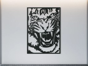 drevko Drevený obraz na stenu Tiger útočí Rozmer obrazu: 44,5 x 31,5 cm, Farba dekorácie: Čierna