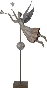 Šedá antik kovová dekorácia anjel na podstavci Angel - 93*30*135 cm