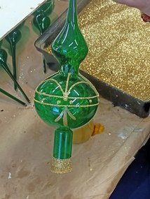 Bella Rose Sklenená vianočná špica na stromček Zelená Lesk