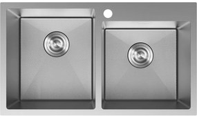 Mexen Xorin, 2-komorový nerezový drez 780 x 450 mm, brúsená oceľ, vzor voština, 6441782000-01HC