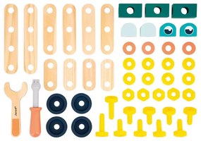 BricoKids - Drevená montážna stavebnica s predlohami a náradím - 50 ks