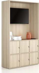 Kancelárska skriňa FRAME, 6x dvere, priestor pre TV, 1299 x 450 x 2162 mm, cylindrický zámok, dub prírodný
