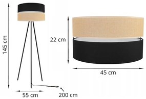 Stojacia lampa Juta, 1x jutové/čierne textilné tienidlo, m, b