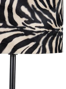 Moderná stojaca lampa čierna s látkovým tienidlom zebra 40 cm - Simplo