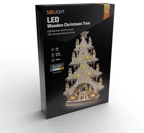 Solight LED drevený vianočný stromček s dekoráciami, 23x LED, 64 cm, 2x AA