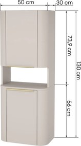 Závesná vysoká kúpeľňová skrinka Bassa 50 cm kašmírová/zlatá