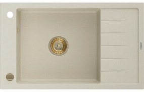 Mexen Elias, granitový drez granitový 795x480x200 mm, 1-komorový, béžová so zlatým sifónom, 6511791005-69-G