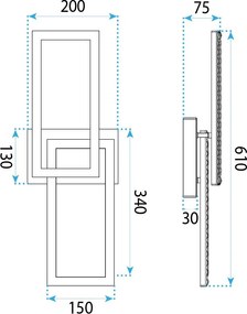 Toolight Toolight, stropné LED svietidlo 610x200 mm, 12W, 4000K, 1000lm, čierna matná, G155-C, OSW-06409