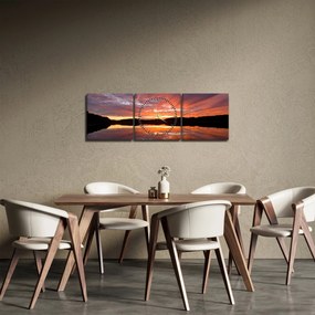Obraz - Západ slnka nad jazerom (s hodinami) (90x30 cm)