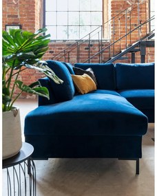 Námorníckymodrá zamatová rozkladacia pohovka do "U" Miuform Lofty Lilly, ľavý roh