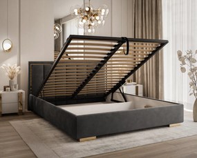 ČALÚNENÁ POSTEĽ MIRABELA 160x200 TMAVOSIVÁ ZAMATOVÁ LÁTKA JASMINE 96 S ROŠTOM