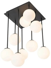 Moderné stropné svietidlo čierne s opálovým sklom 9-žiarovkové - Atény