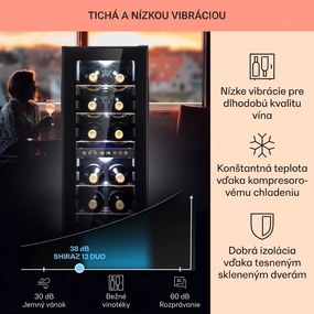 Klarstein Shiraz 12 Duo vinotéka 2 zóny 42L/12 fliaš 5-12 / 12-18 °C Touch