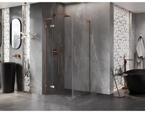 Mexen Lunar, L sklápací sprchový kút ľavý 80 x 80 cm, 8mm číre sklo, profil ružové zlato, 834L-080-080-60-00-L