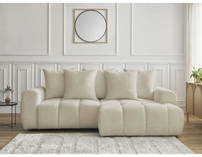 Béžová rozkladacia/s úložným priestorom rohová pohovka z textílie buklé (pravý roh/s leňoškou) Roxelane – Bobochic Paris