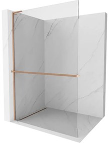 Mexen Kioto+ L, sprchová zástena Walk-In s poličkou a vešiakom 50 x 200 cm, 8mm číre sklo, medený matný profil, 800-050-123-65-00