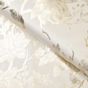 Biante Zamatový behúň na stôl Isabela Flower IBL-022 Zlaté kvety na smotanovom 35x140 cm