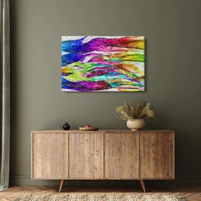 Obraz - Tehlový múr s farebnými plameňmi (90x60 cm)