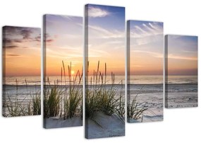 Obraz na plátně pětidílný Západ slunce na mořské pláži - 150x100 cm