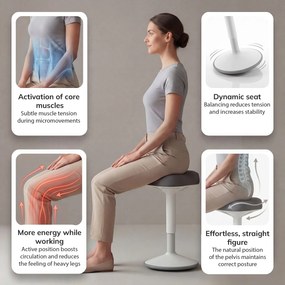 Balančná otočná stolička bielo-tmavosivá