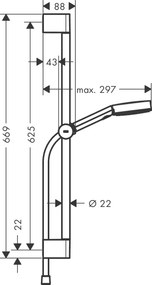 Hansgrohe Pulsify Select S, sprchová súprava 105 3jet Relaxation EcoSmart so sprchovou tyčou 65 cm, chrómová, HAN-24161000