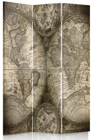 Gario Paraván Starožitná mapa sveta Rozmery: 110 x 170 cm, Prevedenie: Otočný paraván 360°